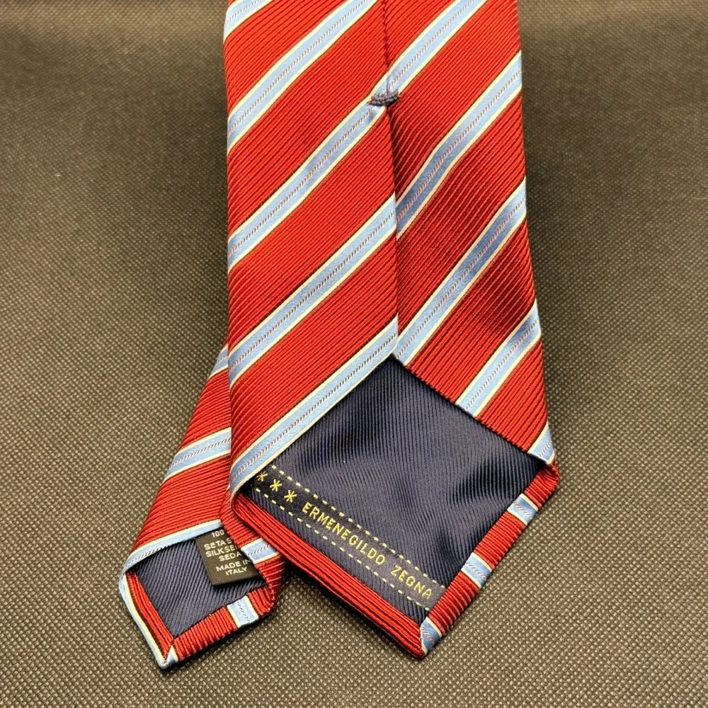 Ermenegildo Zegna Red Striped Silk Tie 3.75